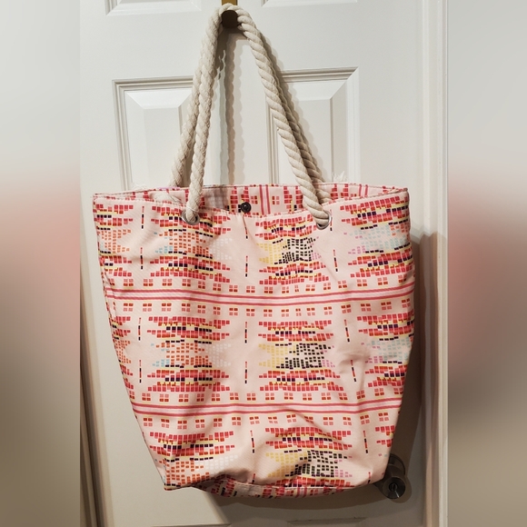 Multicolor Patterned Tote with Rope Handles - Picture 5 of 7